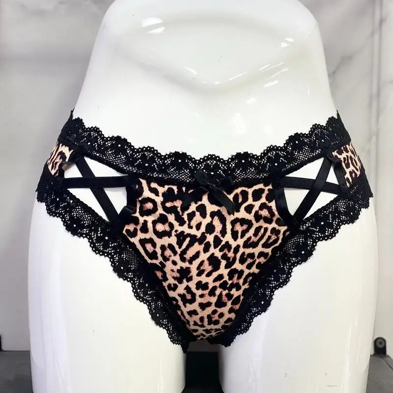 

2021 New Women's Underwear pink Low-waist Printing Stitching Sexy Lace Hollow Briefs Panties