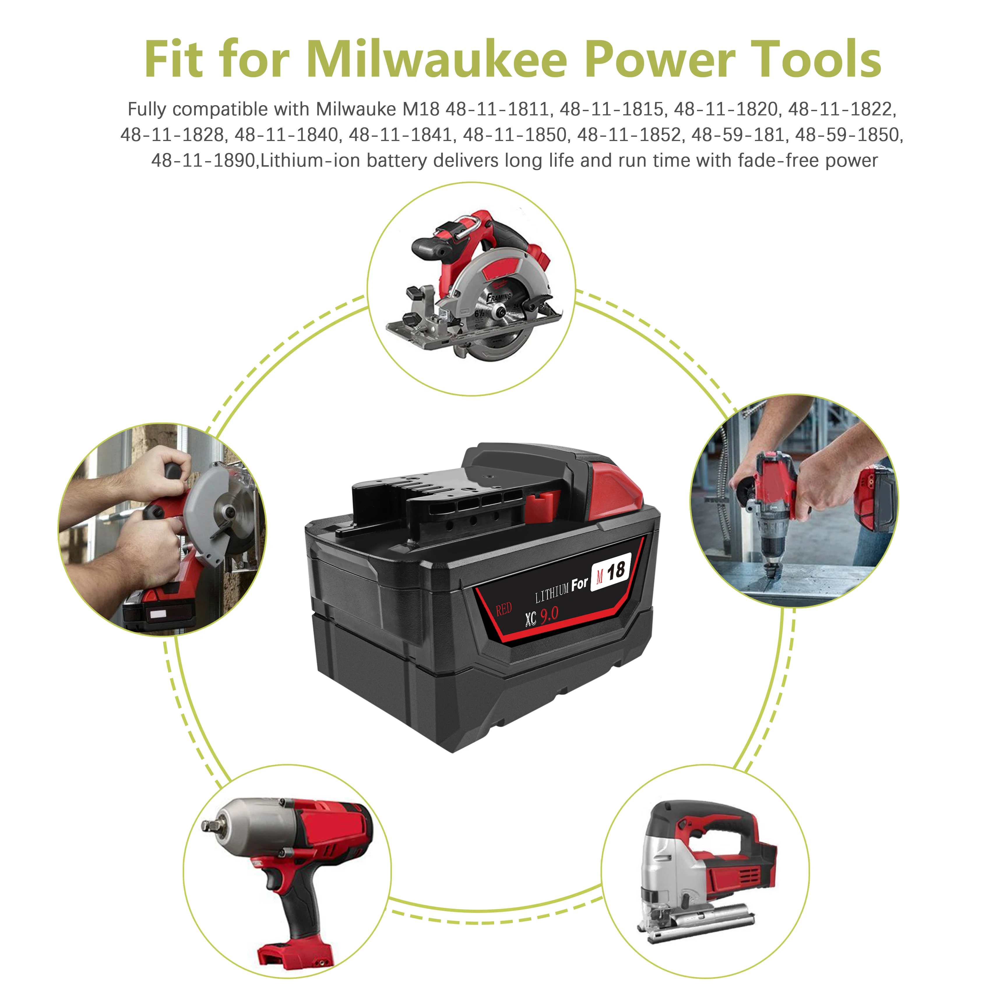 Для Milwaukee M18 9000mAh 18V электроинструменты литий ионная аккумуляторная батарея
