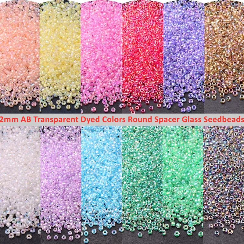 

11/0 8/0 AB Transparent Dyed Colors Glass Seedbeads 2mm 3mm Round Spacer Glass Beads For DIY Craft Garments Sewing Accessories