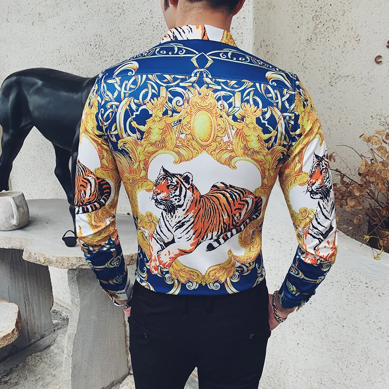 Мужская рубашка с леопардовым принтом Повседневная Camisa Social Masculine Chemise Homem
