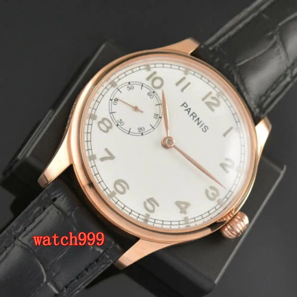 Мужские Водонепроницаемые механические часы Parnis с белым циферблатом и кожаным