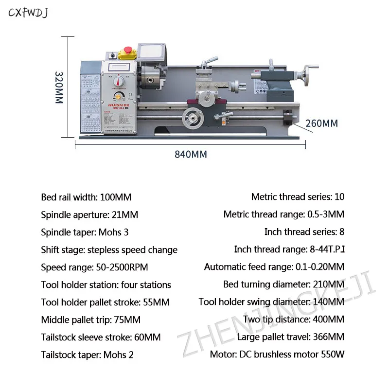 

WM210-G Small Metal Lathe Household Machinery Machine Tool Desktop Lathe Instrument Teaching Lathe Machining Center