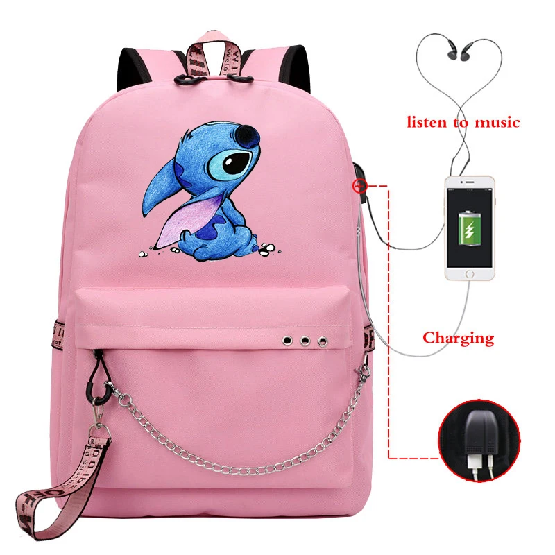 Disney Kawaii сумка на молнии с usb-зарядкой Mochila вместительный рюкзак для женщин Kpop