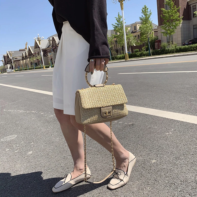 

Boho Bag Summer Bohemian Straw Shoulder Crossbody Bags Casual Totes Circle Handle Beach Travel Rattan Woven Handbags for Daily