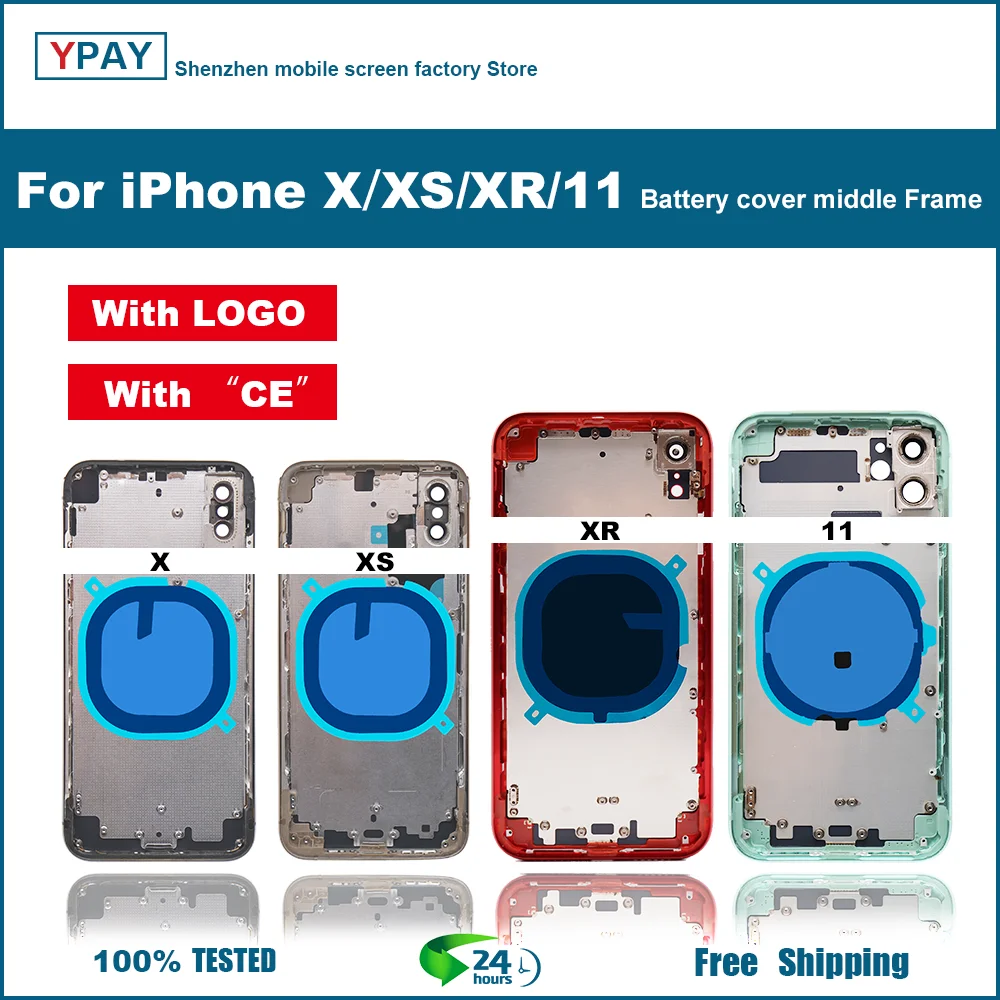 

Задняя крышка аккумулятора для iPhone X XS XR 11 + средняя рамка Шасси + лоток для SIM-карты + боковые ключи Задний Корпус в сборе