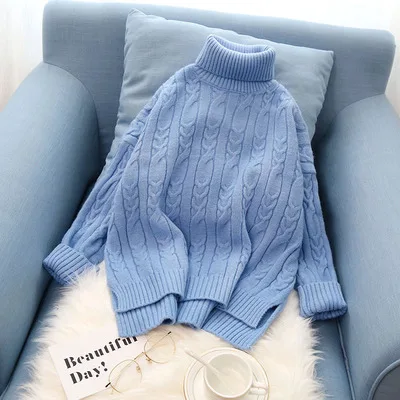 

Solid Woman Sweater Spring Autumn Casual Knitted Women Sweaters Turtleneck Twist Flower Tops Warm Ribbed Hem Oversize Pullover