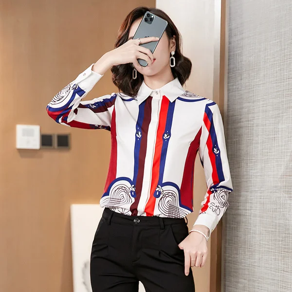 Женские винтажные топы с цветочным принтом шифоновая Повседневная Блузка