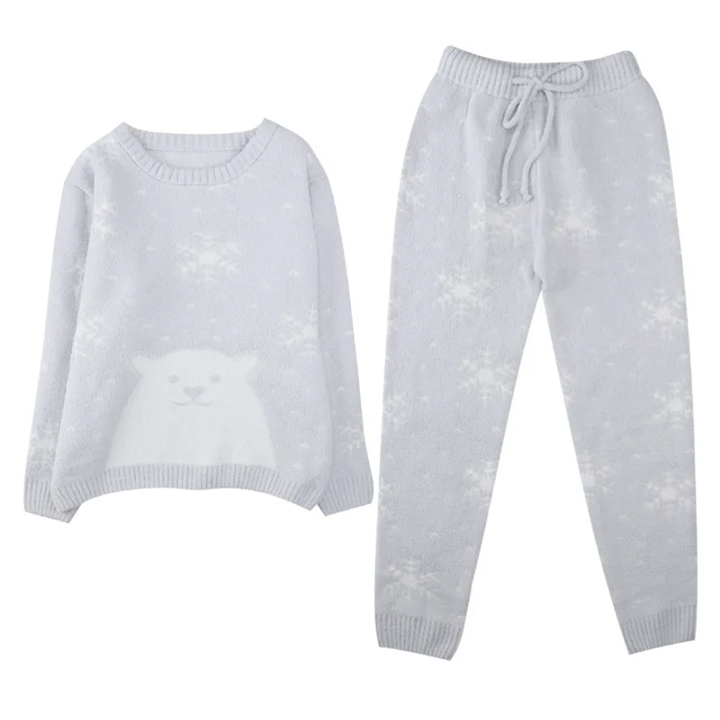 

Red Snowflake Bear Women's Pyjamas Winter Warm Pajamas Set Feather Yarn Sleepwear Female Pijama Healthy Nightwear Loose Homewear