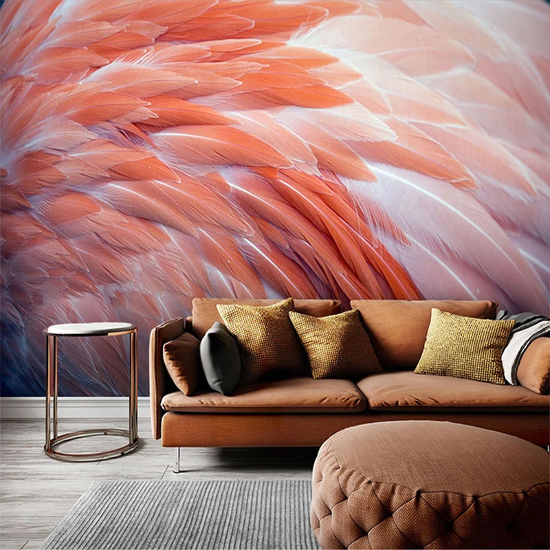 

Custom Photo Wallpaper Nordic 3D Flamingo Feather Mural Paintings Bedroom Living Room Sofa Background Home Decor Wall Covering