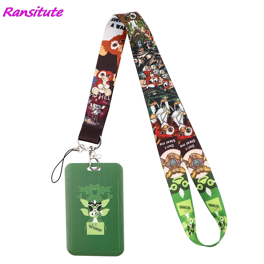 

Ransitute R1931 Green Little Monster Lanyard Credit Card ID Holder Badge Student Travel Bank Bus Business Card Cover Badge