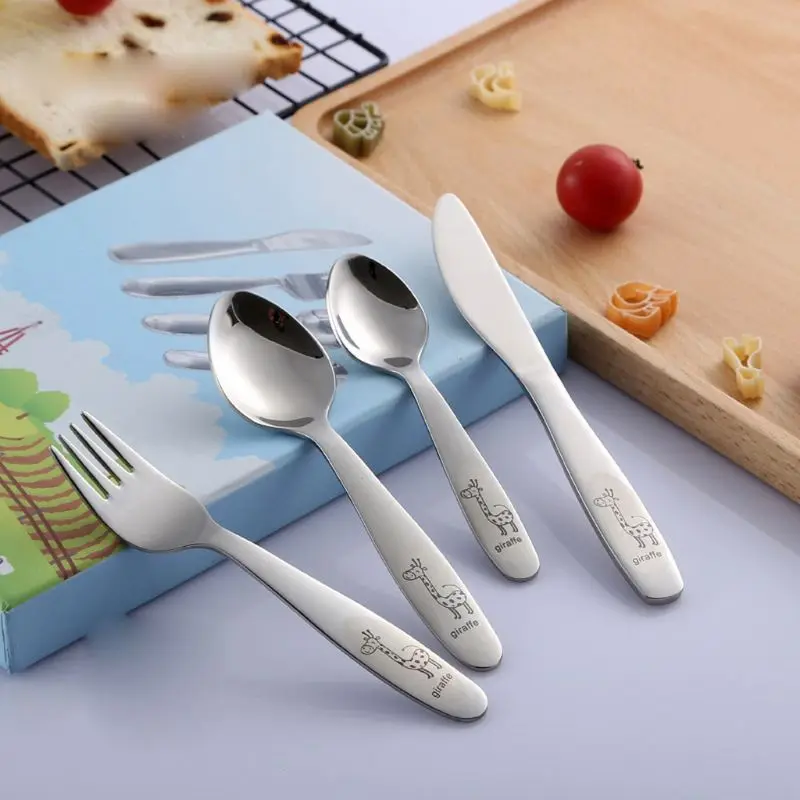 

4PCS/pack Stainless Steel Kids Children Tableware Western-style Spoon Fork Set C5AF