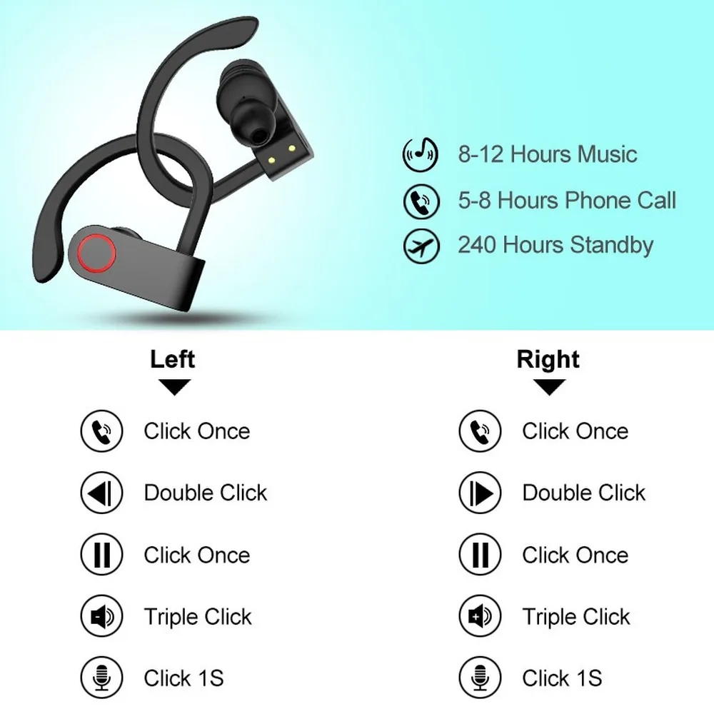 A9 наушники вкладыши TWS с Беспроводной Bluetooth 5 0 спортивные Ушные крючки для бега