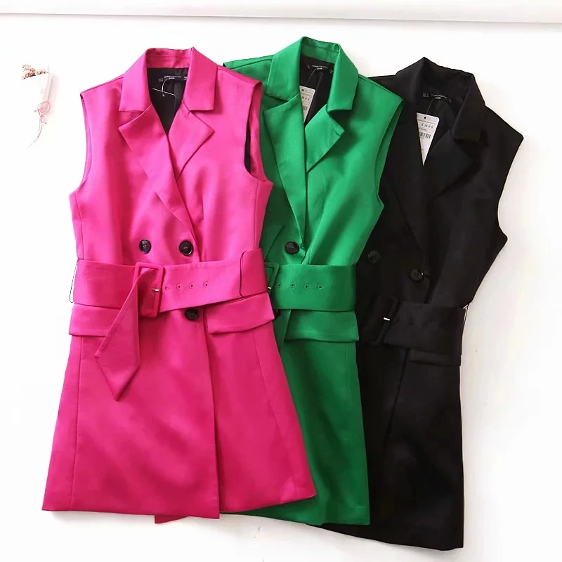 Женский элегантный пиджак без рукавов с воротником и поясом | Женская одежда