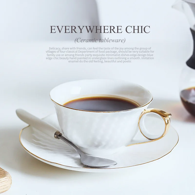 

Embossed lotus cup bone china ceramic coffee cup set tea cup handmade gold light luxury flower tea cup with spoon and saucer