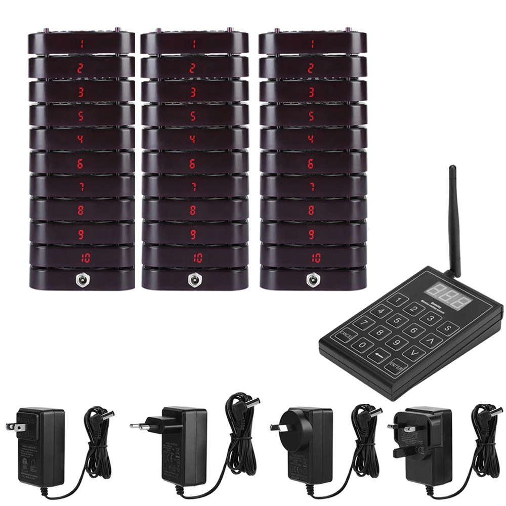 

Restaurant Pager Wireless Call Guest Customer Paging-Queuing System Guest Pager For Fast Food Restaurant 100-240V Pager System