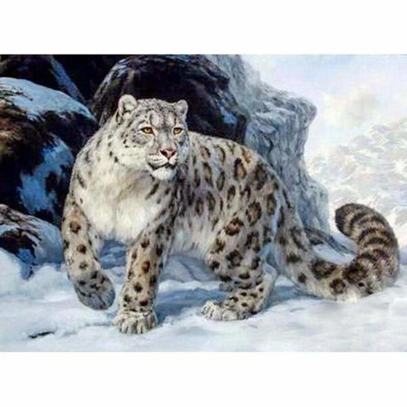 Полная квадратная алмазная живопись в форме снежного барса 5D DIY мозаичная