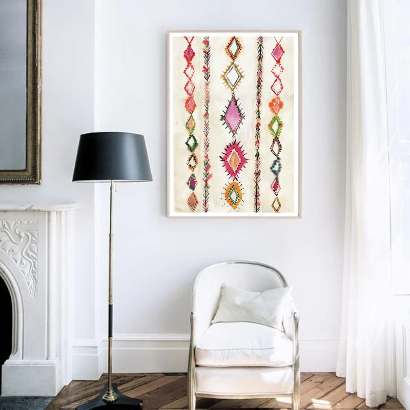 

Abstract Bright Colorful National Style Paintings Wall Art Nordic Canvas Posters Prints Living Room Bedroom Corridor Decoration