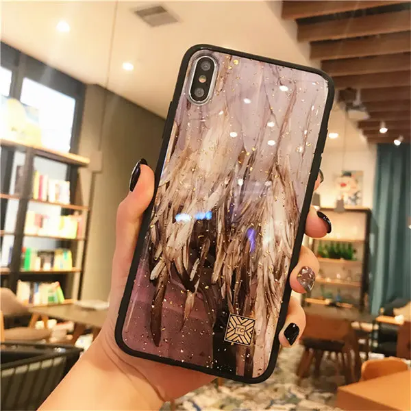 D48 Мраморный чехол для телефона с золотой фольгой для iPhone 11 Pro XS Max XR X 7 8 6 6s Plus, мягкий силиконовый чехол с блестками для iPhone X - Цвет: D48