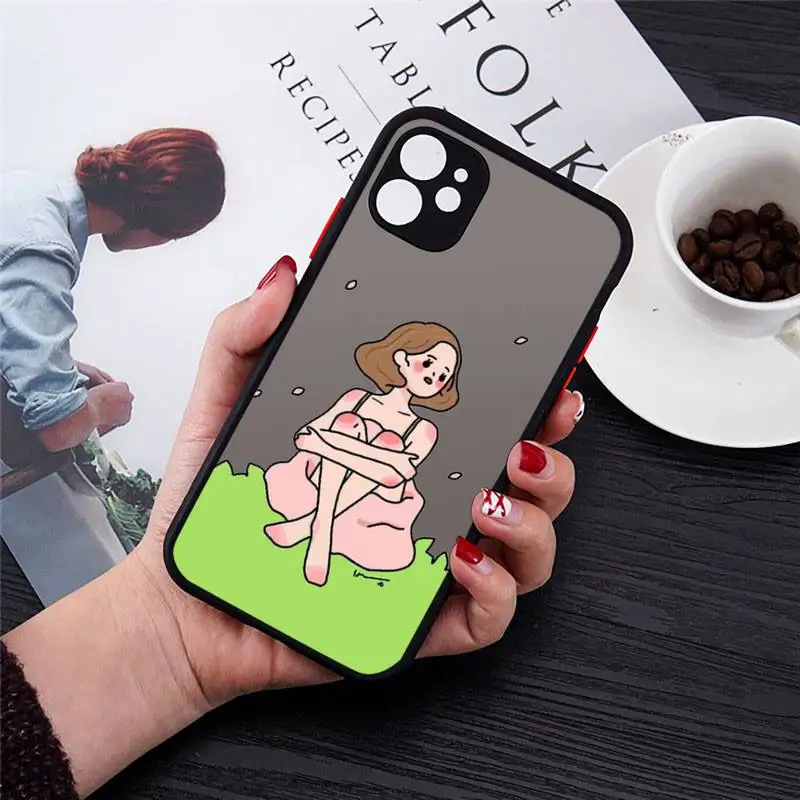 

Aesthetic cartoon girl Phone Case matte transparent For iphone 7 8 11 12 plus mini x xs xr pro max cover