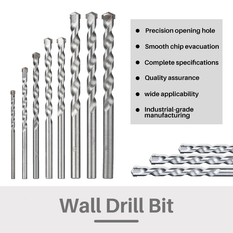 Multifunctional 8-Piece Set of 3-10Mm Alloy Drill Bits Concrete Marble Tiles Stone Drill Bits Hard Alloy Pointed Gun Drill Bits