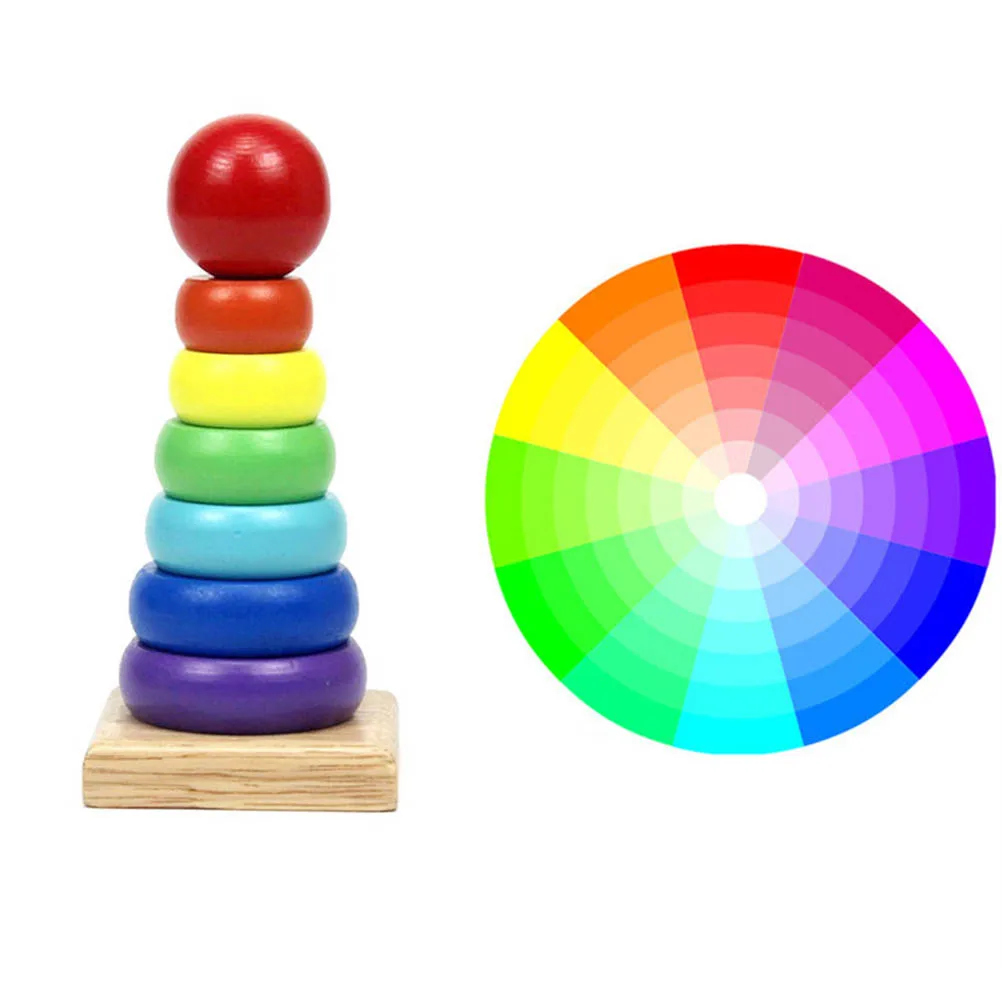 Деревянная многослойная игрушка для малышей Радужное штабелируемое кольцо