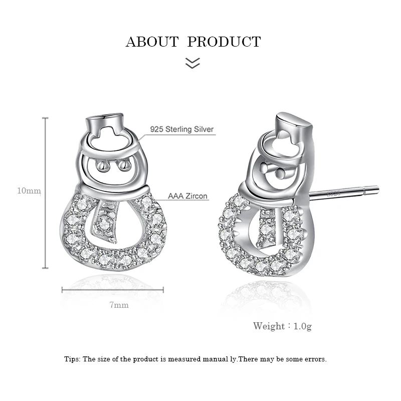 

925 Sterling Silver christmas snow man Stud Earrings for women new year Jewelry gift 2020 trend MUXUEYAN