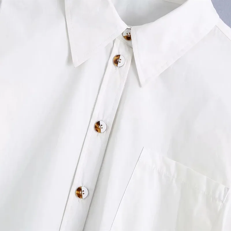 

2021 Za White Plus Size Long Women Shirt Long Sleeve Office Button-down Shirts Woman Casual Pocket Oversize Blouse Female