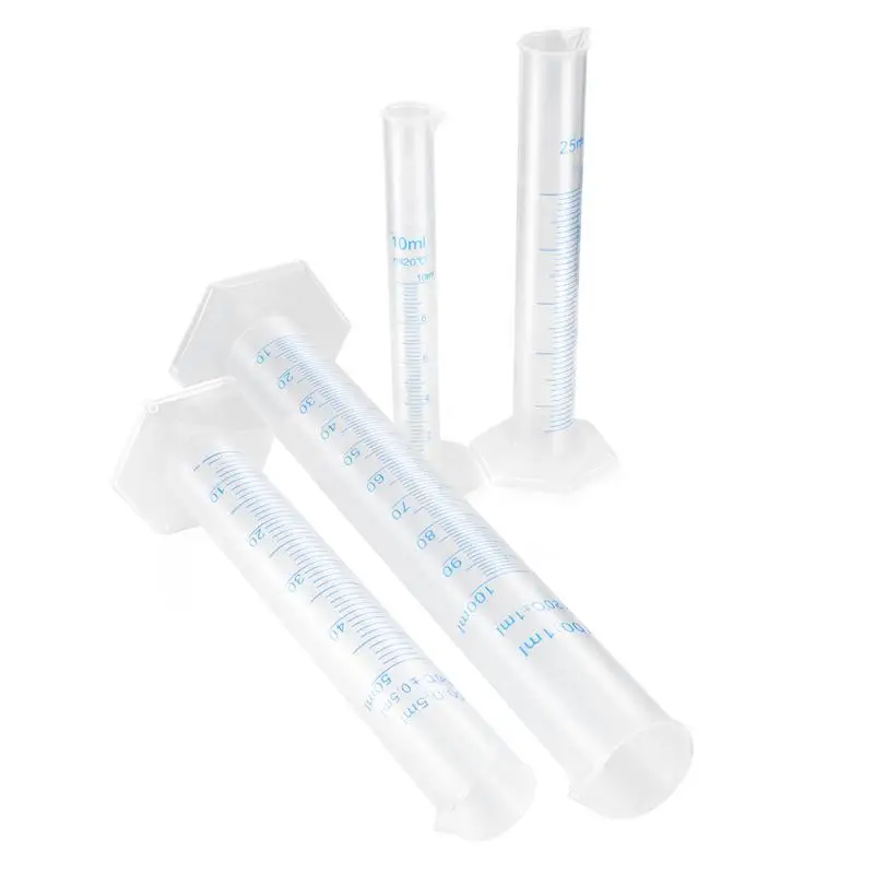 

PIXNOR 4pcs Transparent Measuring Plastic Graduated Cylinder 10ml / 25ml / 50ml / 100ml