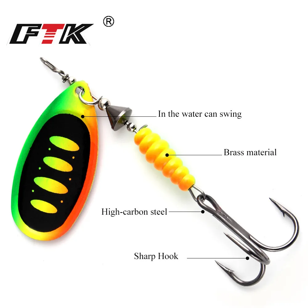 FTK Fishing Lure Willow Spinner Bait 8.4g12.5g14.7g Copper Size 3#-5# With 35647-BR Treble Hook 2#-1/0# hard lure