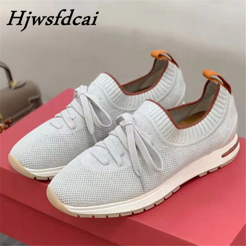 

Hjwsfdcai Spring Autumn Trainers Comfortable Breathable Light Ladies Running Shoes Knitted Lace Casual Flat Shoes Women Sneakers