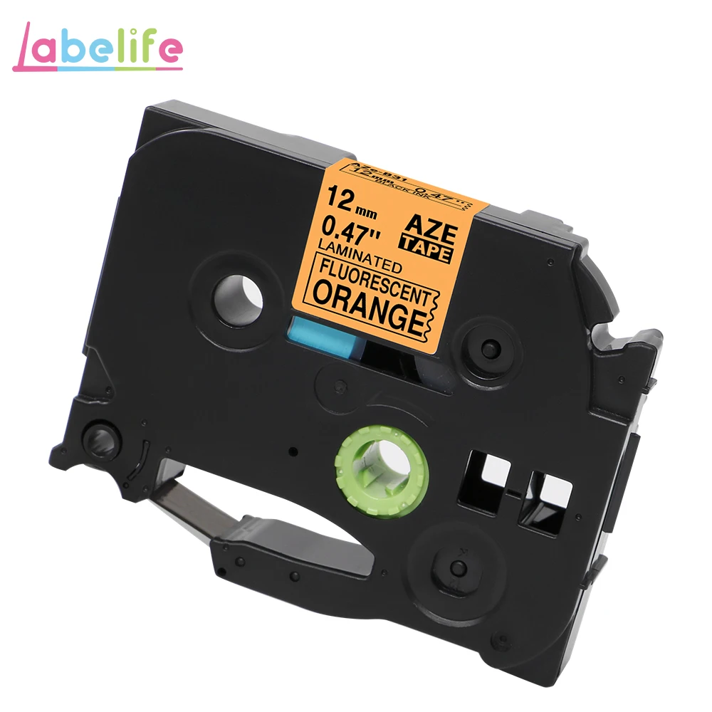 Labelife, 1 шт., 12 мм, матовые бумажные ленты TZe MQP35 TZe M31, белые, ягодно-розовые, совместимые с Brother PTouch, для изготовления этикеток, PT-D210 - Цвет: Fluorescent Orange