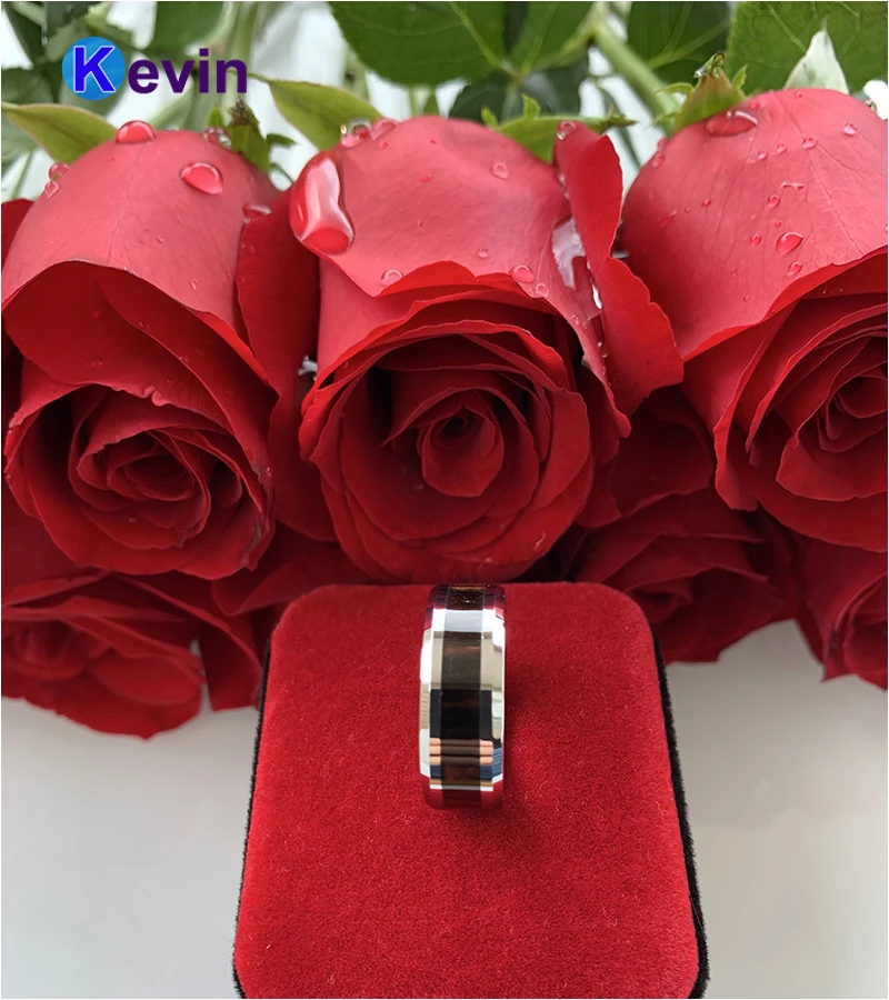 Дерево кольцо обручальное Для мужчин Вольфрам Карбидное с темное дерево