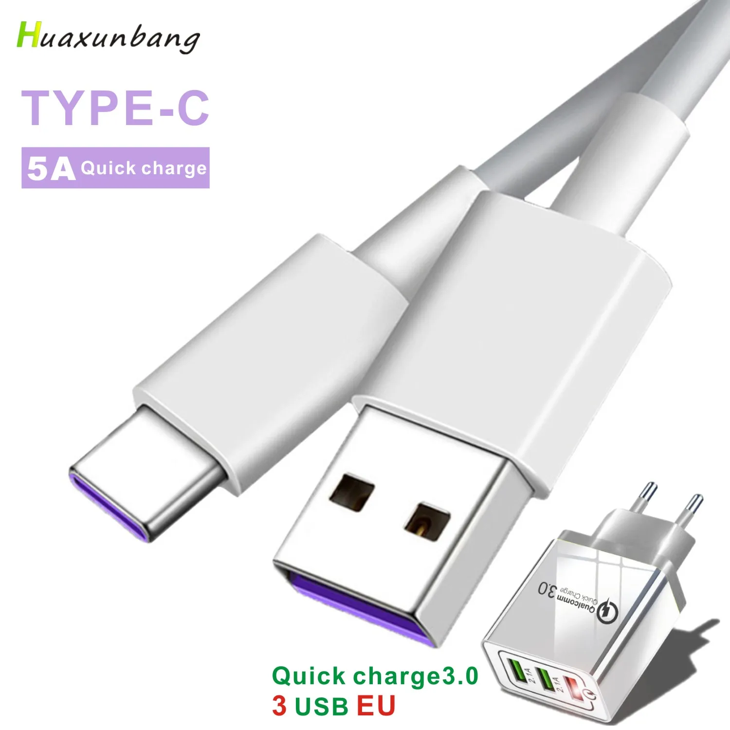 Кабель USB Type-C с функцией быстрой зарядки кабель 5A Супер зарядным кабелем EU 3 порта