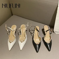 niufuni pointed transparent pvc pearl beaded hollow women shoes buckle sexy gladiator sandals wedding party shoes elegant dress