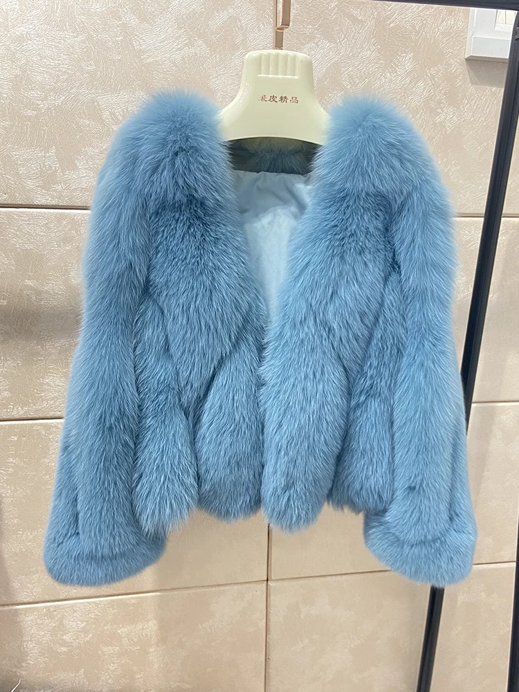 New Arrival 55cm Length Women Winter Fluffy Thick Natural Real Fox Fur Coat Jacket Warm Natural Fox Fur Jacket