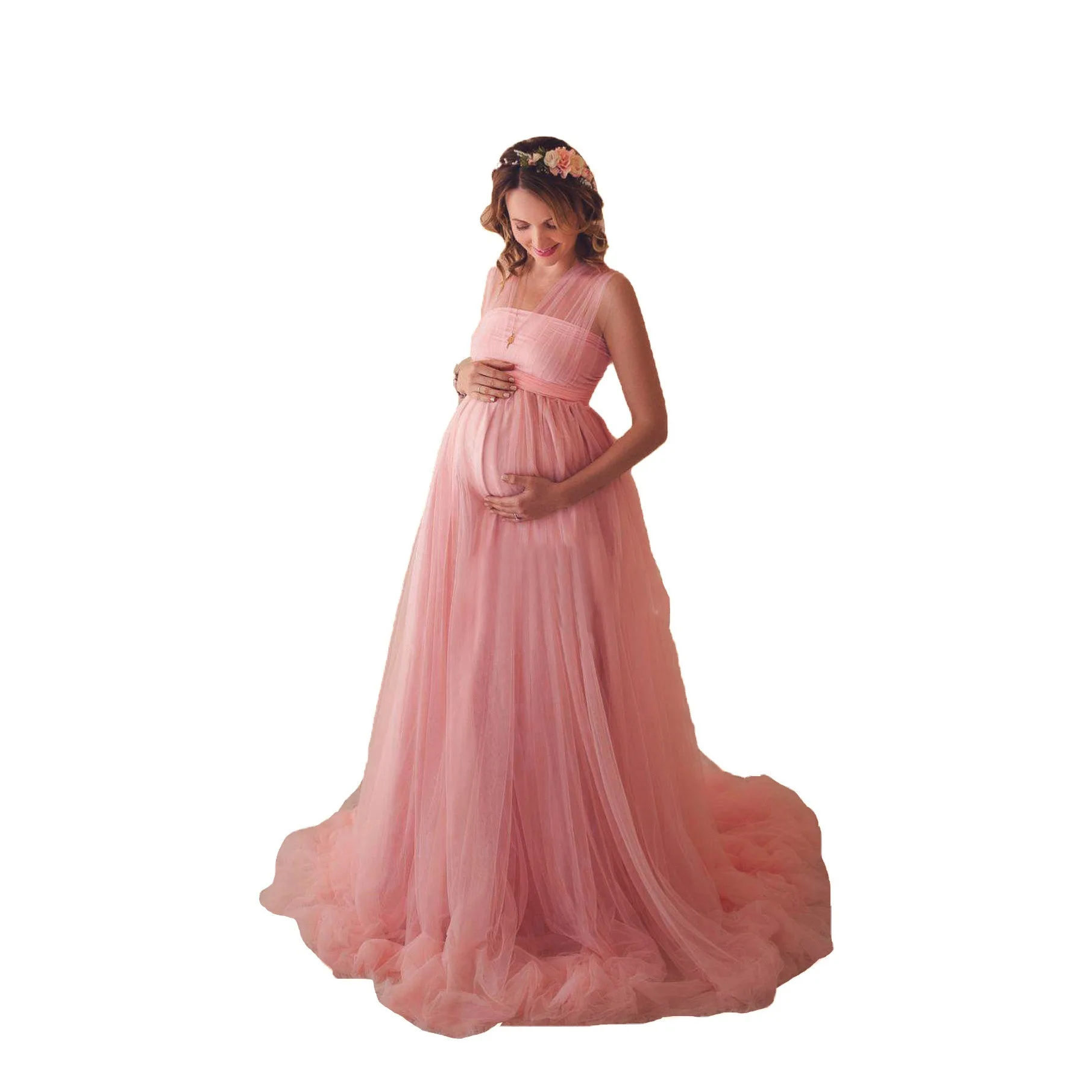 

Maternity Gown Photography Dress Women's Stitching Gauze Clothes Bandage Pregnant Women Pregnancy Mopping Floor Long Dresses