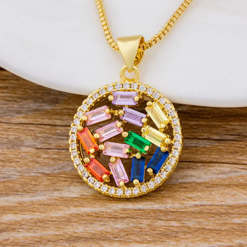 

AIBEF Fashionable Micro Pave CZ Crystal Rhinestone Round Pendant Necklace Gold Color Chain For Women Charm Choker Necklaces