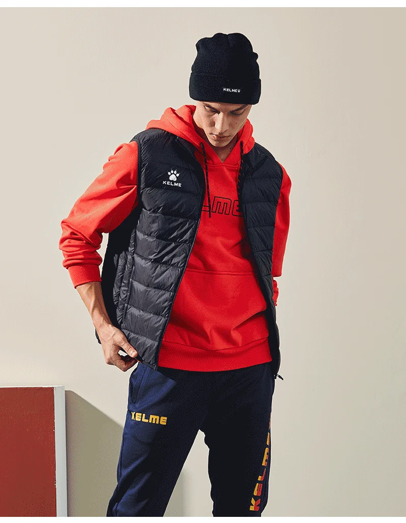 KELME Мужская бархатная спортивная куртка, пальто без рукавов, хлопковый тренировочный жилет для футбола, теплая куртка, ветронепроницаемый легкий жилет 3891414