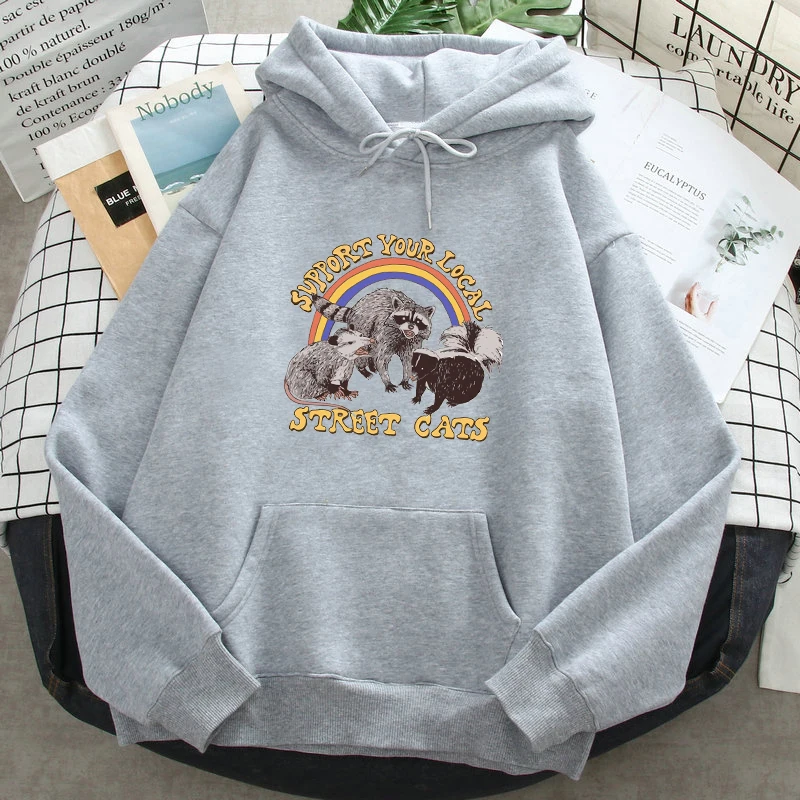 

Apoie seu gato de rua local impressão hoodies homem velo outono camisolas solto novo design bolsos com capuz streetwear masculi.