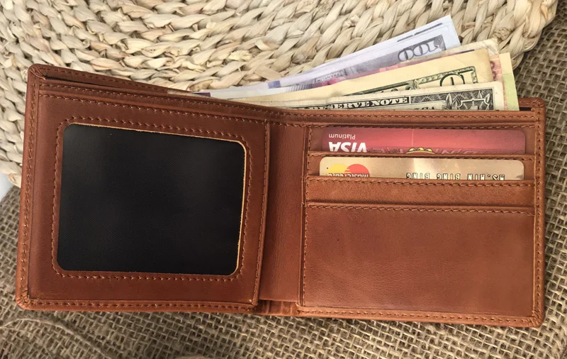 Мужской бумажник-RFID Блокировка Воловья Кожа винтажный двухскладной кошелек в