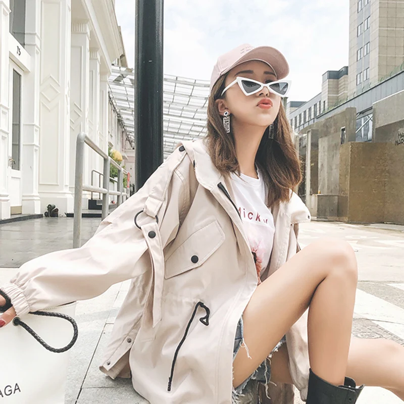 Весна-Осень 2021 модная красная ветровка Женский Длинный свободный комбинезон с