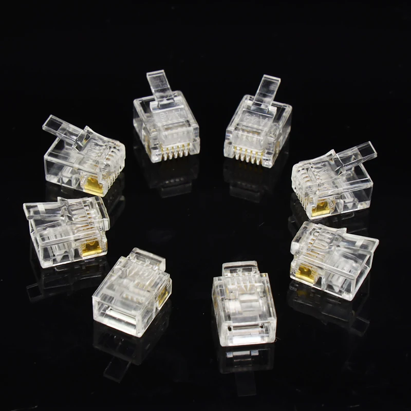 50 шт./лот RJ11 RJ12 Разъем DIY Кристалл головы Ethernet телефон модульный разъем Jack 6P6C 6 шпильки правой пряжкой Кабельный разъем
