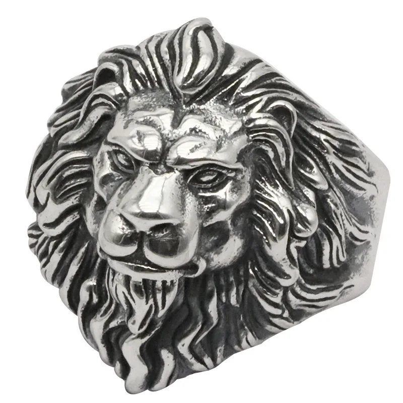 

Carved Lion Ring with Silver Plated Opening Adjustable Animal Ring Personalized Men's Index Finger Ring Punk Party Jewelry