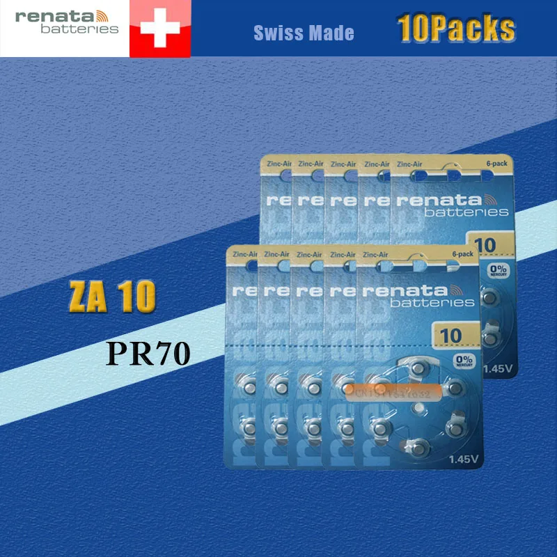 10 упаковок (60 батарей) XRenata Maratone размера плюс ZA10 PR70 цинковый воздух 1 45 в