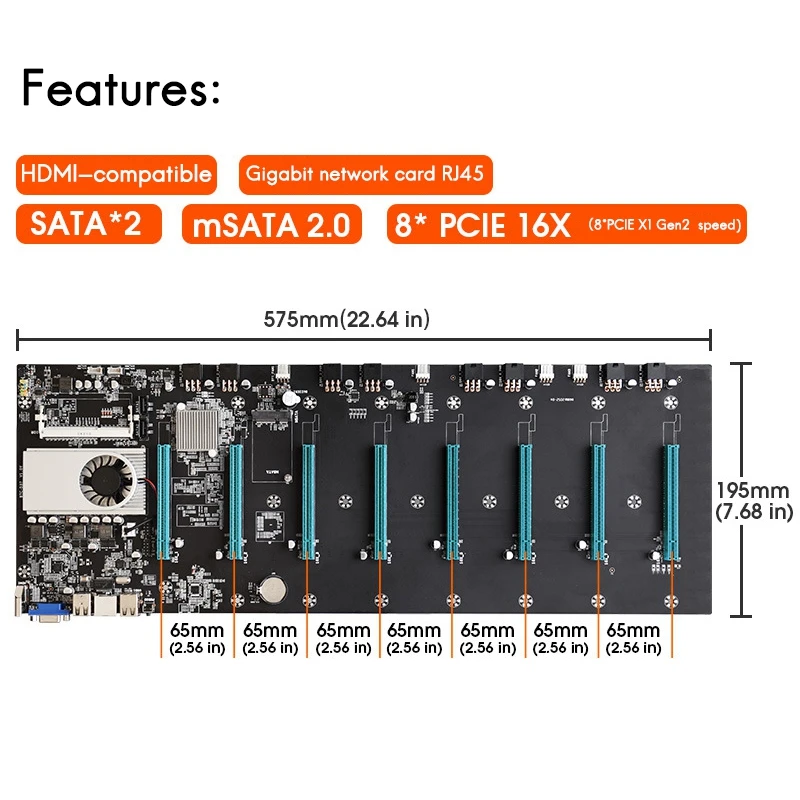 Материнская плата для майнинга BTC 8xpcie 16X адаптер памяти со слотом графической