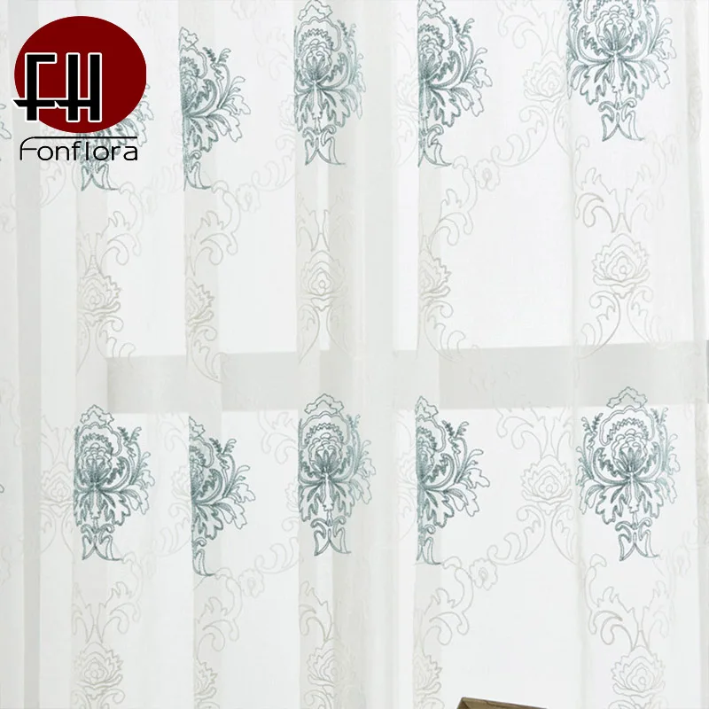 Европейские тюлевые шторы с вышивкой для гостиной прозрачные спальни синий