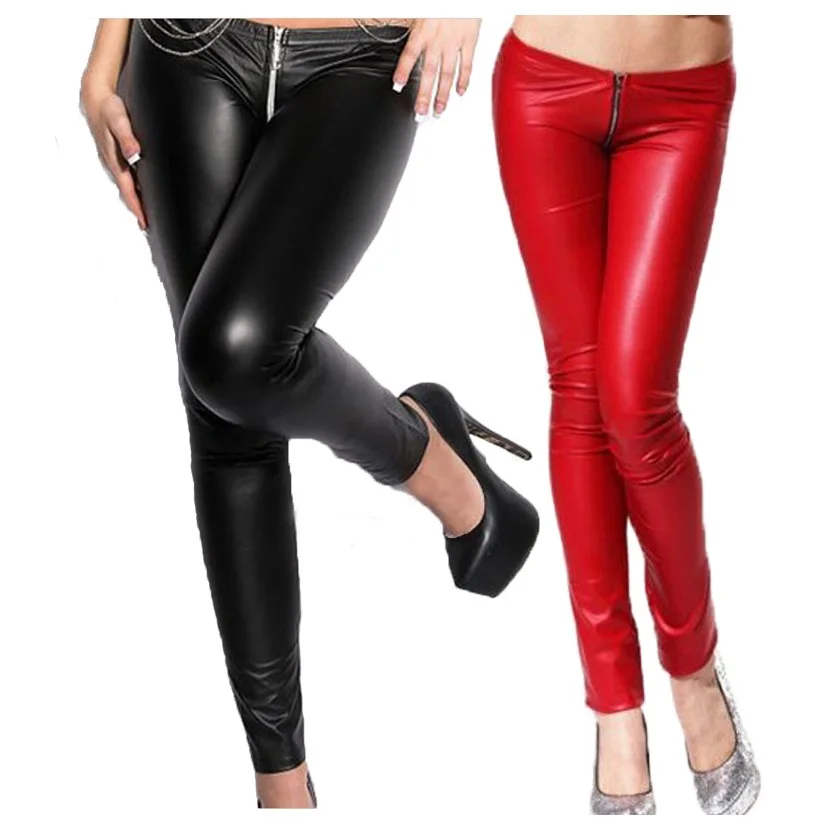 Женские штаны из искусственной кожи на молнии с открытой промежностью в стиле