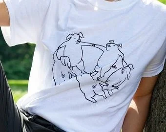 

Футболка модная с забавным принтом JF Matisse La Dance Piggies, хлопковая футболка с коротким рукавом и круглым вырезом для мужчин и женщин