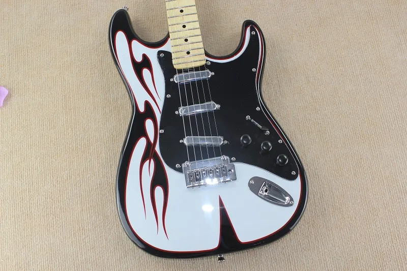 

Высококачественная электрическая гитара с узором, черная защита, пикап SSS и кленовый гриф могут быть изготовлены по индивидуальному заказу ...