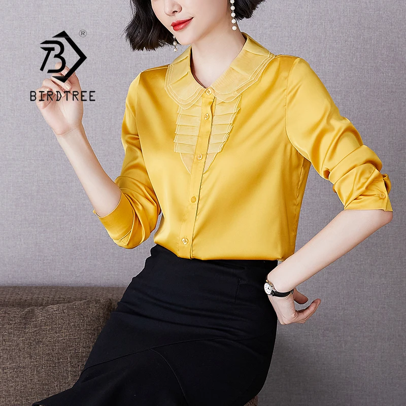 

Весенняя женская модная блузка из атласа с длинным рукавом, винтажные рубашки высокого качества, Элегантная блузка из искусственного шелка...